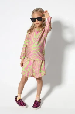 GREEN AND PINK SWIMWEAR LONG SLEEVE TOP