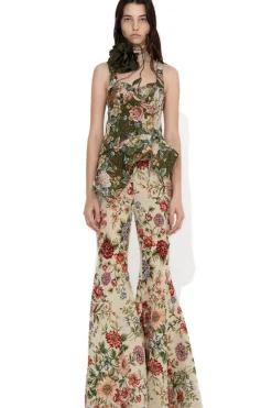 GREEN BROCADE PEPLUM CORSET TOP