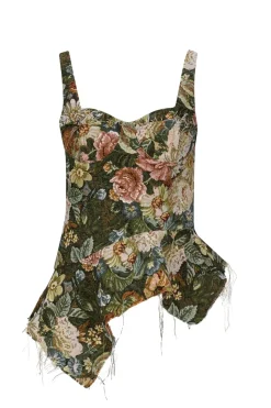 GREEN BROCADE PEPLUM CORSET TOP