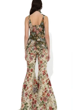 GREEN BROCADE PEPLUM CORSET TOP