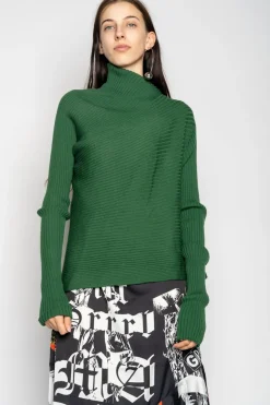 GREEN DRAPED JUMPER IN MERINO KNIT