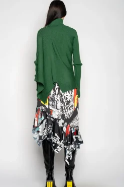 GREEN DRAPED JUMPER IN MERINO KNIT