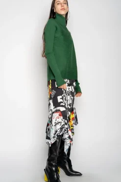 GREEN DRAPED JUMPER IN MERINO KNIT