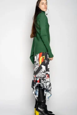 GREEN DRAPED JUMPER IN MERINO KNIT