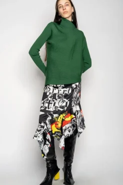 GREEN DRAPED JUMPER IN MERINO KNIT