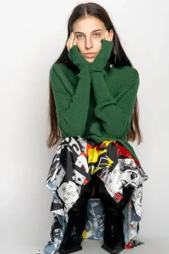 GREEN DRAPED JUMPER IN MERINO KNIT