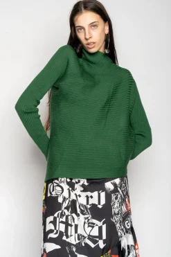 GREEN DRAPED JUMPER IN MERINO KNIT