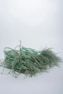 GREEN FEATHER STRAPPY SANDAL
