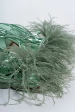 GREEN FEATHER STRAPPY SANDAL