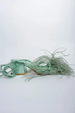 GREEN FEATHER STRAPPY SANDAL