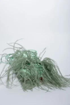 GREEN FEATHER STRAPPY SANDAL