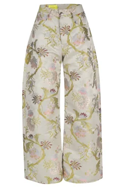 GREY SATIN BROCADE BOYFRIEND TROUSERS