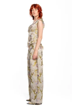 GREY SATIN BROCADE BOYFRIEND TROUSERS