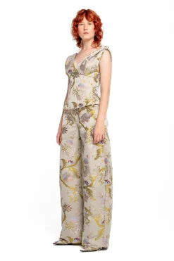 GREY SATIN BROCADE OFF SHOULDER FITTED TOP