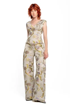 GREY SATIN BROCADE OFF SHOULDER FITTED TOP
