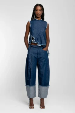 INDIGO ROLL UP TROUSERS WITH BELTS