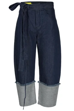 INDIGO ROLL UP TROUSERS WITH BELTS