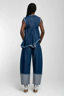 INDIGO ROLL UP TROUSERS WITH BELTS