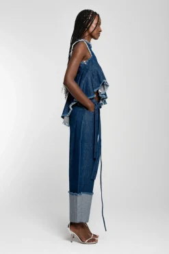 INDIGO ROLL UP TROUSERS WITH BELTS