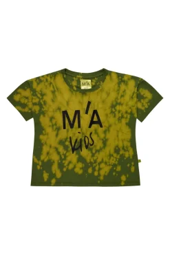 KHAKI AND ORANGE SPLATTERED LOGO T-SHIRT