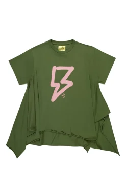 KHAKI AND PINK THUNDER PRINT FLAP T-SHIRT