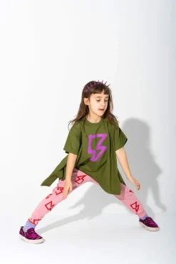 KHAKI AND PINK THUNDER PRINT FLAP T-SHIRT