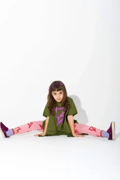 KHAKI AND PINK THUNDER PRINT FLAP T-SHIRT