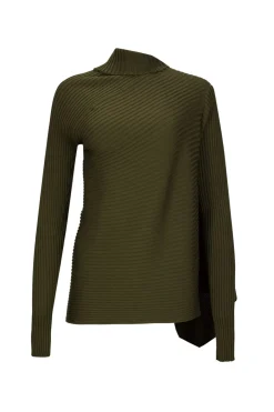 KHAKI MERINO DRAPED JUMPER