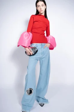 LIGHT BLUE BOYFRIEND TROUSERS WITH BIG EYELET