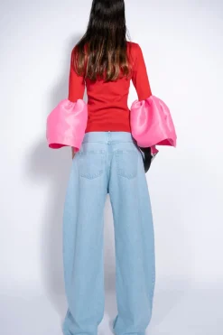 LIGHT BLUE BOYFRIEND TROUSERS WITH BIG EYELET