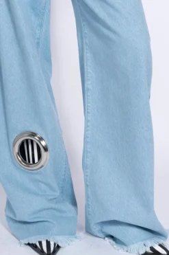 LIGHT BLUE BOYFRIEND TROUSERS WITH BIG EYELET