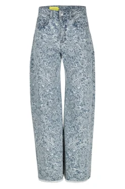 LIGHT BLUE BROCADE DENIM BOYFRIEND TROUSERS