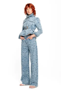 LIGHT BLUE BROCADE DENIM BOYFRIEND TROUSERS