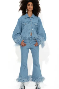 LIGHT BLUE FEATHER CUFF JACKET