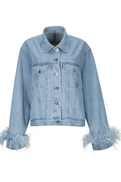 LIGHT BLUE FEATHER CUFF JACKET