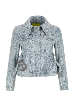 LIGHT BLUE FITTED JACKET WITH EMBELLISHMENT BELT