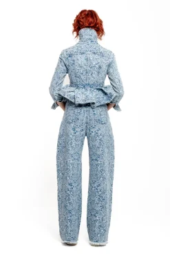 LIGHT BLUE FITTED JACKET WITH EMBELLISHMENT BELT