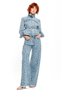LIGHT BLUE FITTED JACKET WITH EMBELLISHMENT BELT