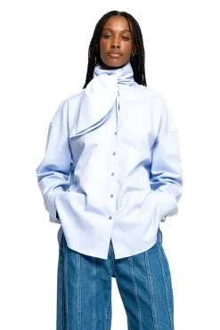 LIGHT BLUE LOOSE FIT TIE SHIRT