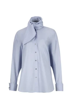 LIGHT BLUE LOOSE FIT TIE SHIRT