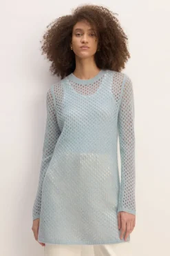 LIGHT BLUE MESH KNIT LONG JUMPER