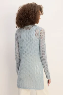 LIGHT BLUE MESH KNIT LONG JUMPER