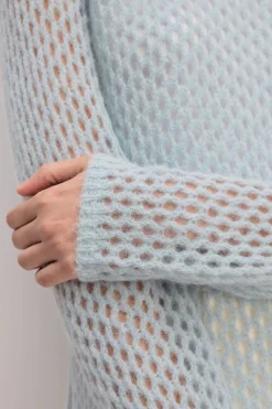 LIGHT BLUE MESH KNIT LONG JUMPER