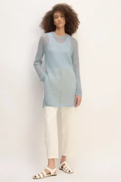 LIGHT BLUE MESH KNIT LONG JUMPER
