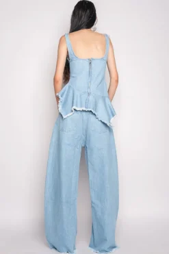 LIGHT BLUE PATCH POCKET BOYFRIEND TROUSERS