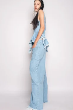 LIGHT BLUE PATCH POCKET BOYFRIEND TROUSERS