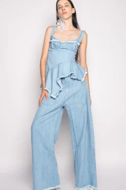 LIGHT BLUE PATCH POCKET BOYFRIEND TROUSERS