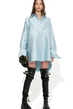 LIGHT BLUE SATIN OVERSIZED SHIRT