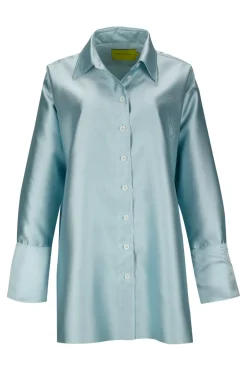 LIGHT BLUE SATIN OVERSIZED SHIRT