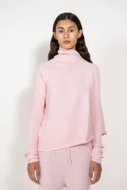 LIGHT PINK DRAPED JUMPER IN MERINO KNIT